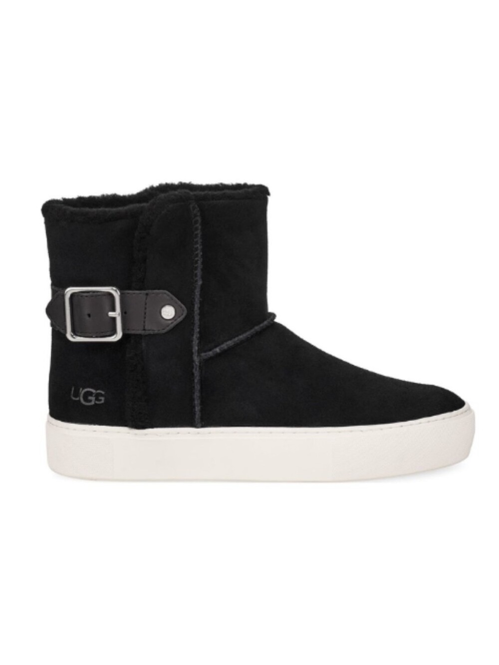 UGG AIKA ankle boots sneakers size 6 black shearling leather with buckle suede